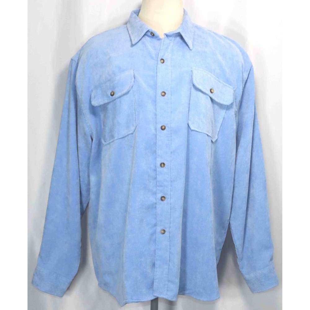 VTG Stag Hill Light Blue Corduroy‎ Button Front Shirt Mens Size 2XL Beautiful